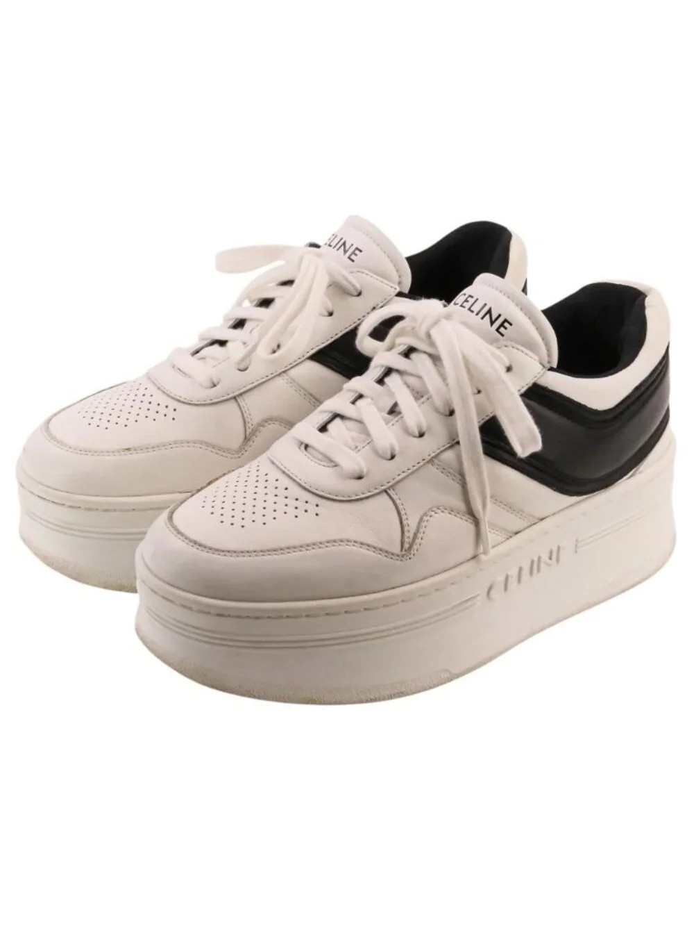 Celine Block Leather Sneakers Platform Thick Sole White Black